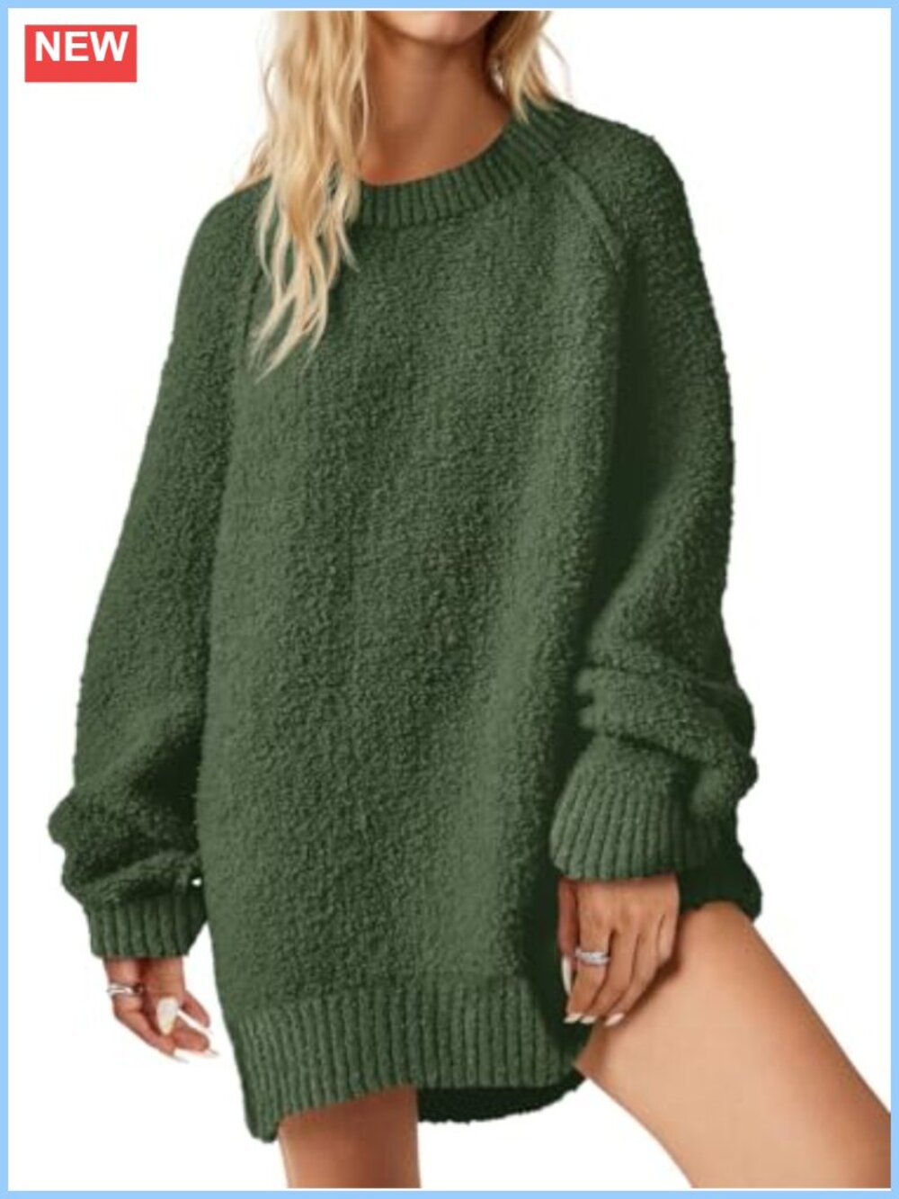 Oversized Fuzzy Long Sleeve Crew Neck Pullover Sweater Women's Tunic Top